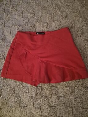 Zara Vibrant Red Asymmetrical Ruffle Skort